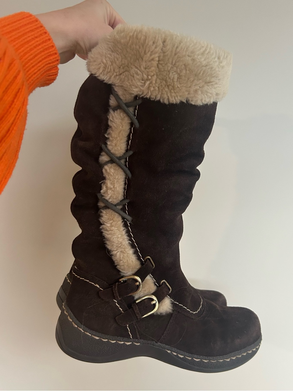 Denver Hayes Brown Suede Shearling-Lined Winter Boots